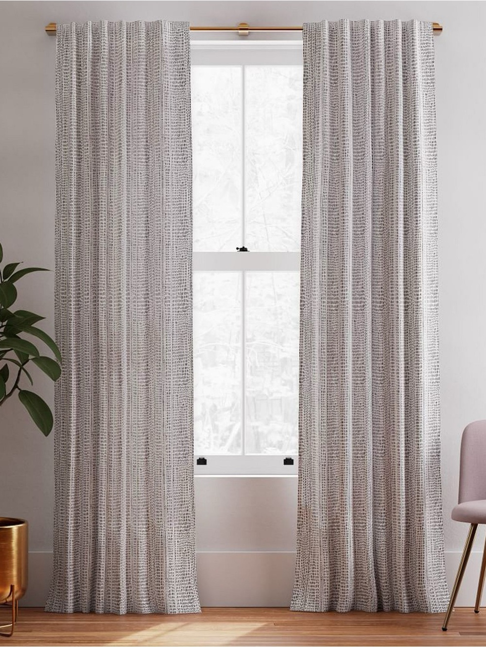 2 West Elm Cotton Canvas Bomu Curtains
